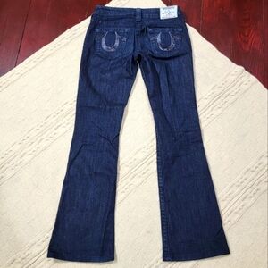RARE True Religion Low Rise Bootcut Sequin Accent Jeans Dark Wash size 26 Blue